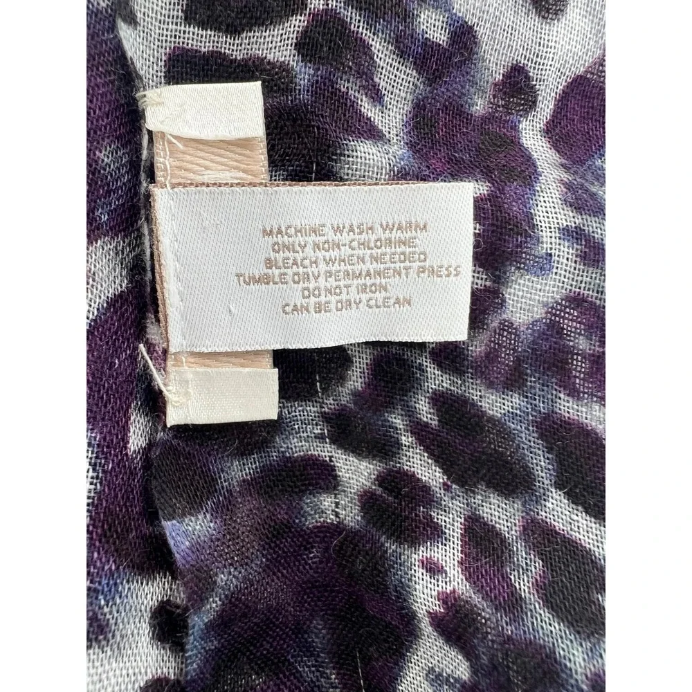 Chico's Purple Black Leopard Animal Print Lightweight Fringe Scarf Wrap